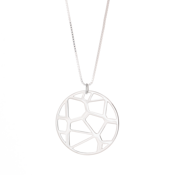 Voronoii silver pendant long