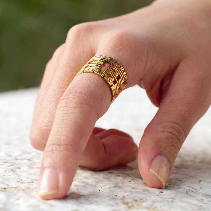 14K Solid Gold Double Happiness Wedding Ring